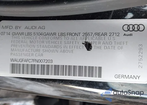 2015 Audi A6 2.0T Premium z USA, uszkodzony, nr VIN WAUGFAFC7FN007203